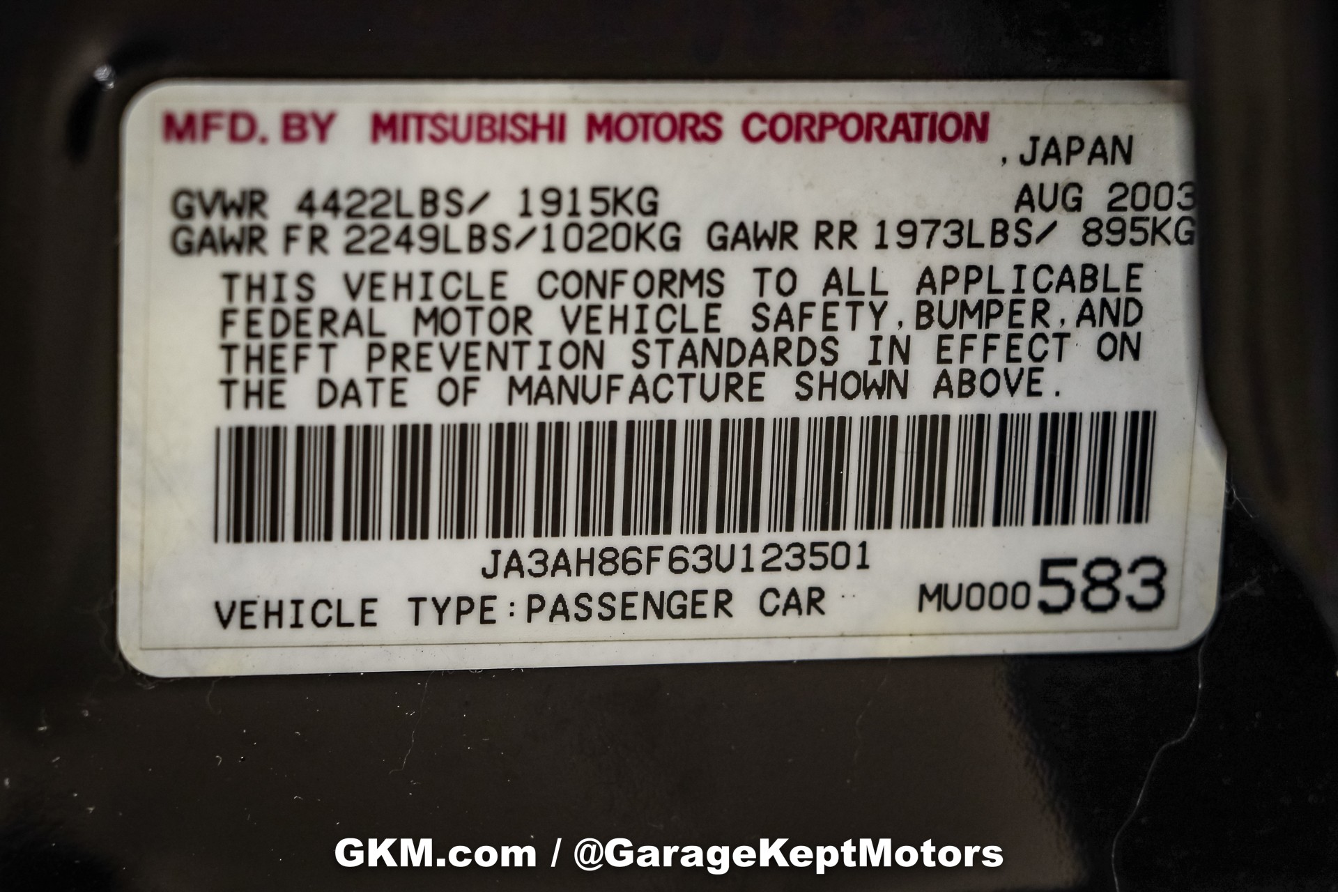 2003 Mitsubishi Lancer Evolution 170