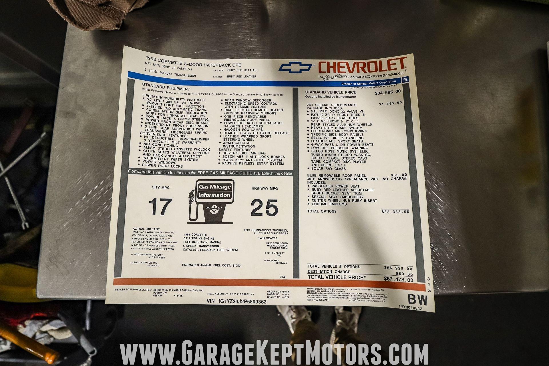 Used 1993 Chevrolet Corvette ZR1 40th Anniversary For Sale (Sold