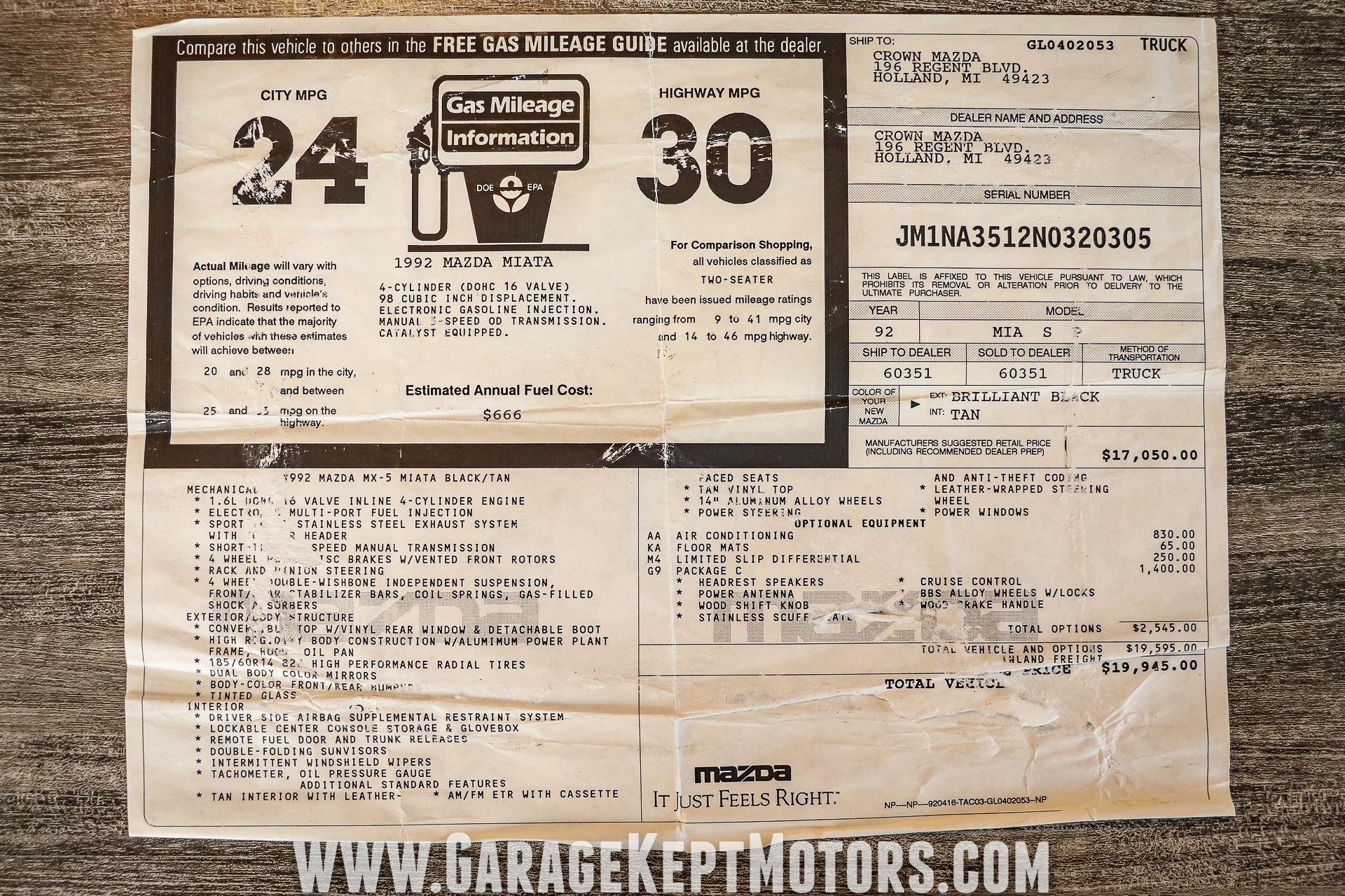 Used 1992 Mazda MX-5 Miata For Sale (Sold) | Garage Kept Motors