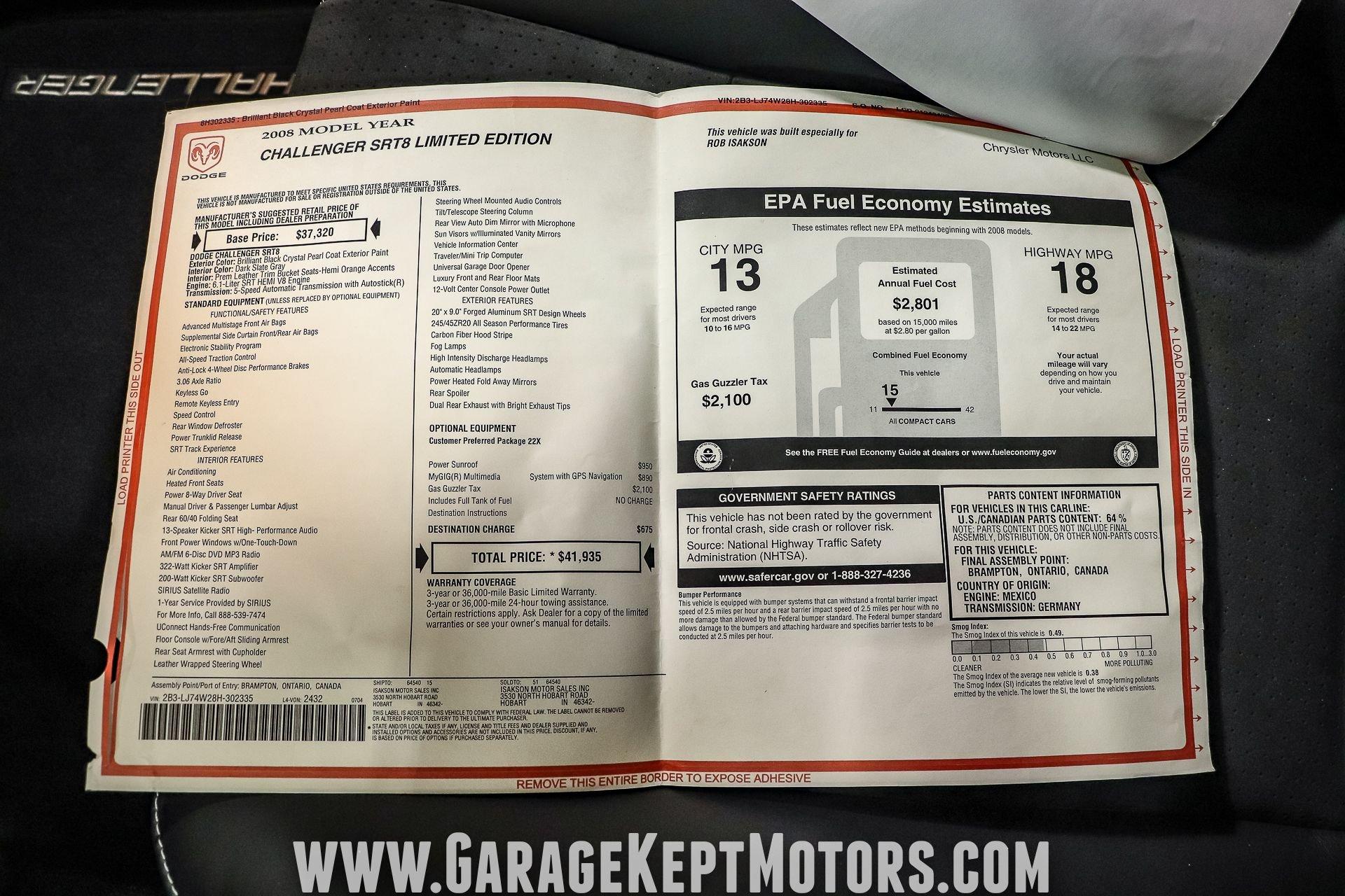Used 2008 Dodge Challenger SRT-8 For Sale (Sold) | Garage Kept